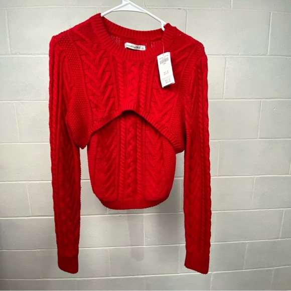 NWT‎ Abercrombie & Fitch Cable Knit Sweater Camisole and Shrug Set LARGE Red NEW - Picture 10 of 13